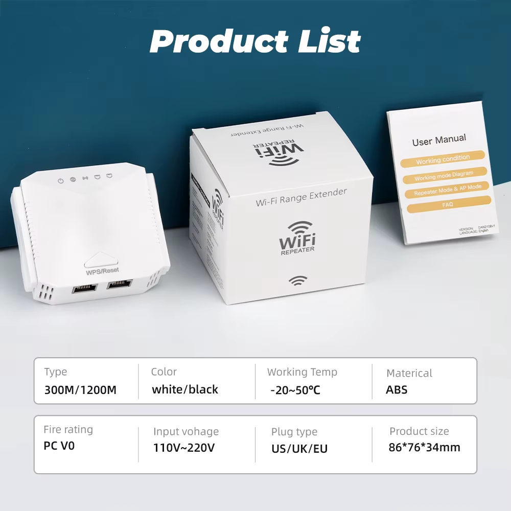 مقوي إشارة واي فاي ثنائي النطاق بسرعة تصل إلى 1200Mbps مع 4 هوائيات خارجية – WiFi Repeater/Extender
