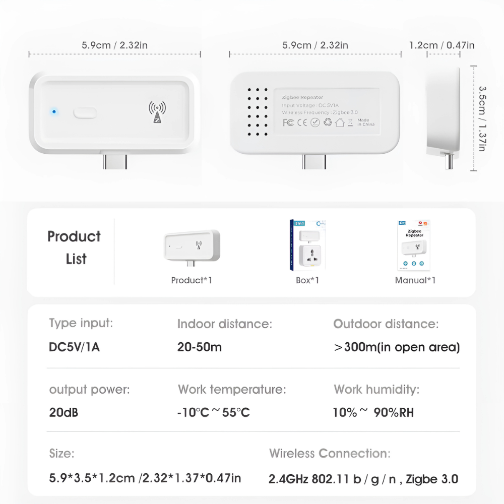مقوي إشارة Zigbee ذكي بمنفذ Type-C يعمل عن طريق الواي فاي ونظام تويا وسمارت لايف