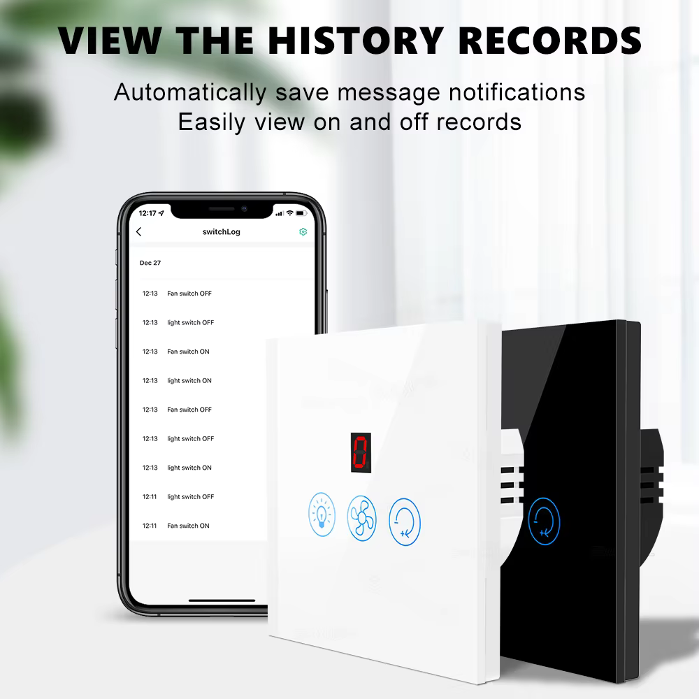 مفتاح ذكي للتحكم في المروحة والإضاءة WiFi مع 5 سرعات – يعمل مع Tuya/Smart Life