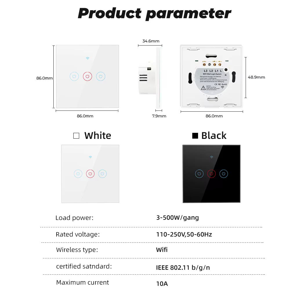 سوج ذكي ثلاثي لمس يتميز بامكانيه ربطه مع بارد او بدون بارد تحكم عن بعد متوافق مع تطبيق تويا وسمارت لايف