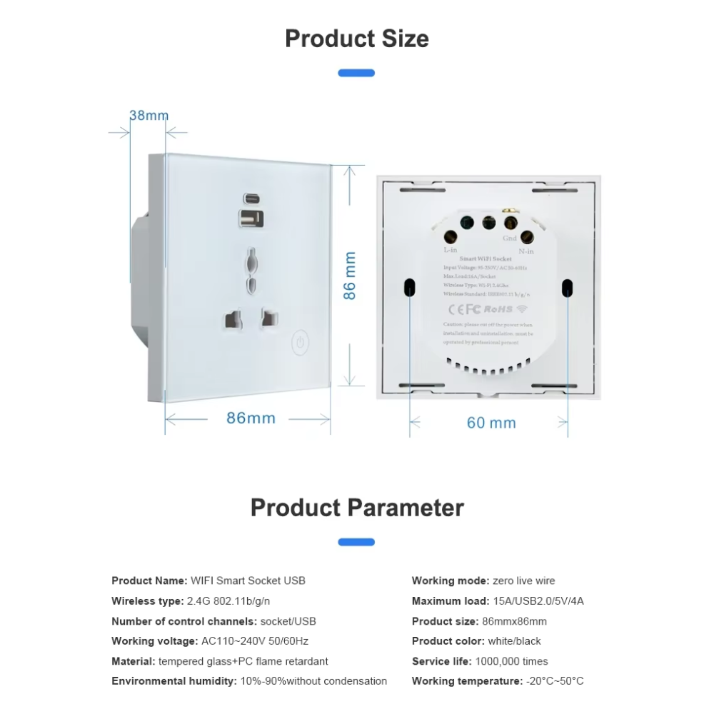 Switchpluk Smart Wall Plug with USB Type-C and USB-A Ports and Wi-Fi Control from Tuya and Smart Life