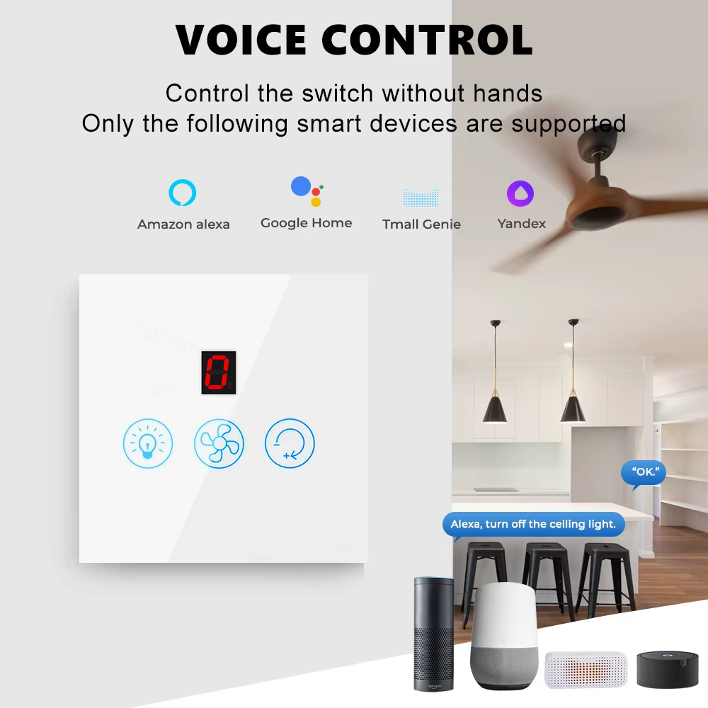 مفتاح ذكي للتحكم في المروحة والإضاءة WiFi مع 5 سرعات – يعمل مع Tuya/Smart Life