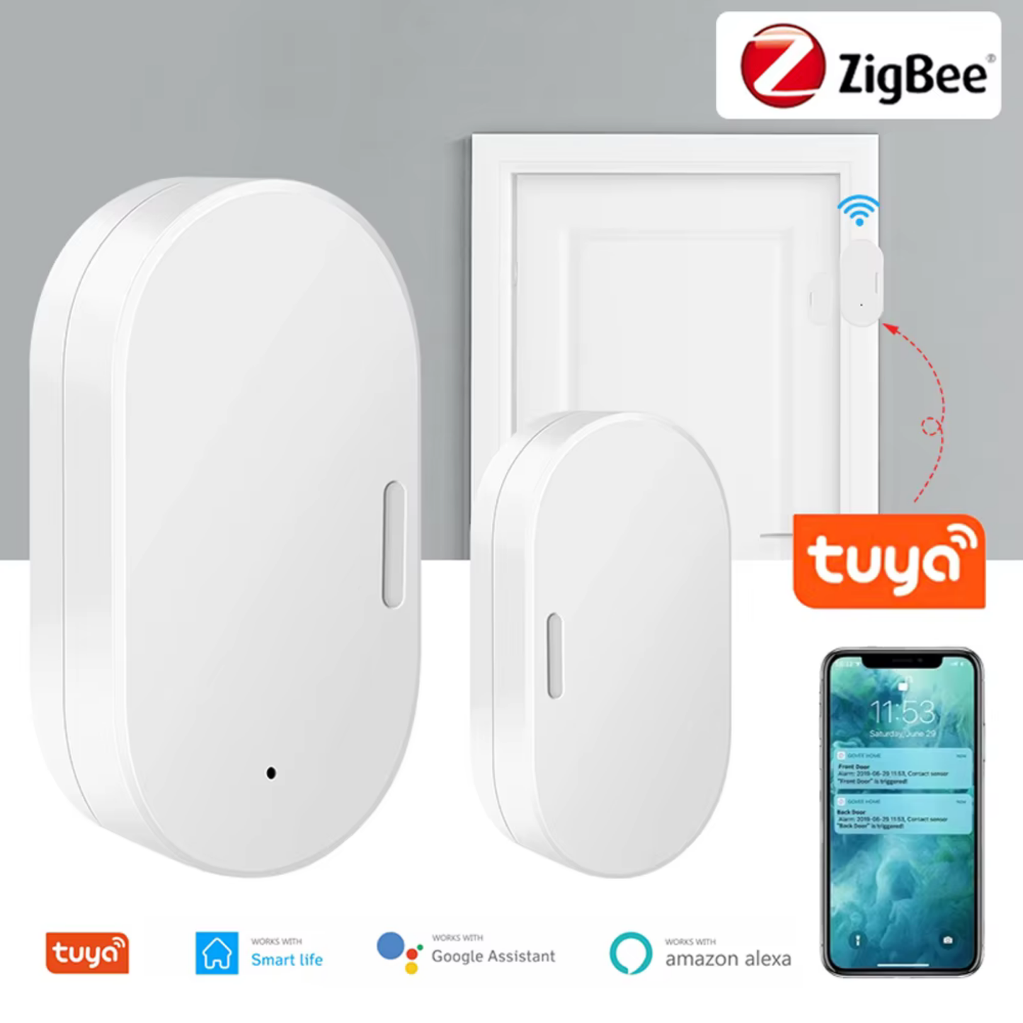 مستشعر باب/نافذة ذكي Tuya Zigbee 3.0 — تنبيهات فورية وارتباطات ذكية