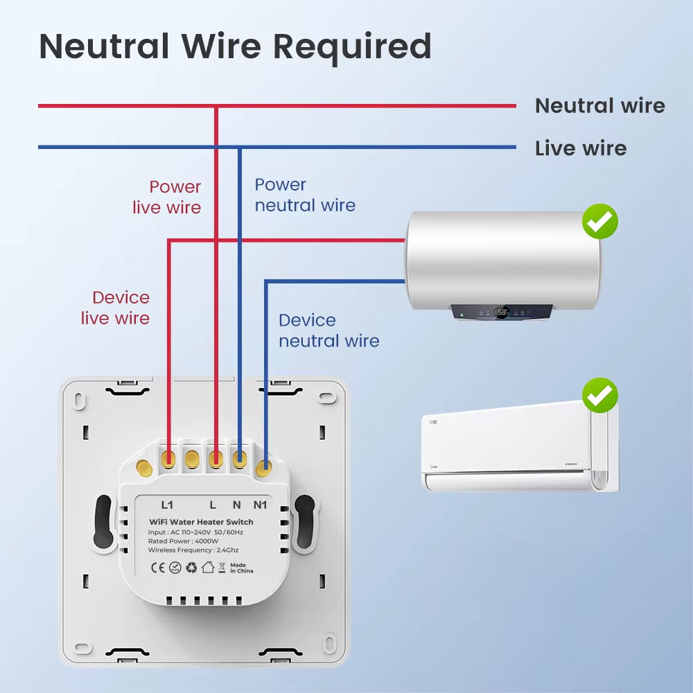 مفتاح ذكي WiFi + RF433 بقدرة 20 أمبير مع مراقبة استهلاك الطاقة وتحكم صوتي – يعمل مع Tuya