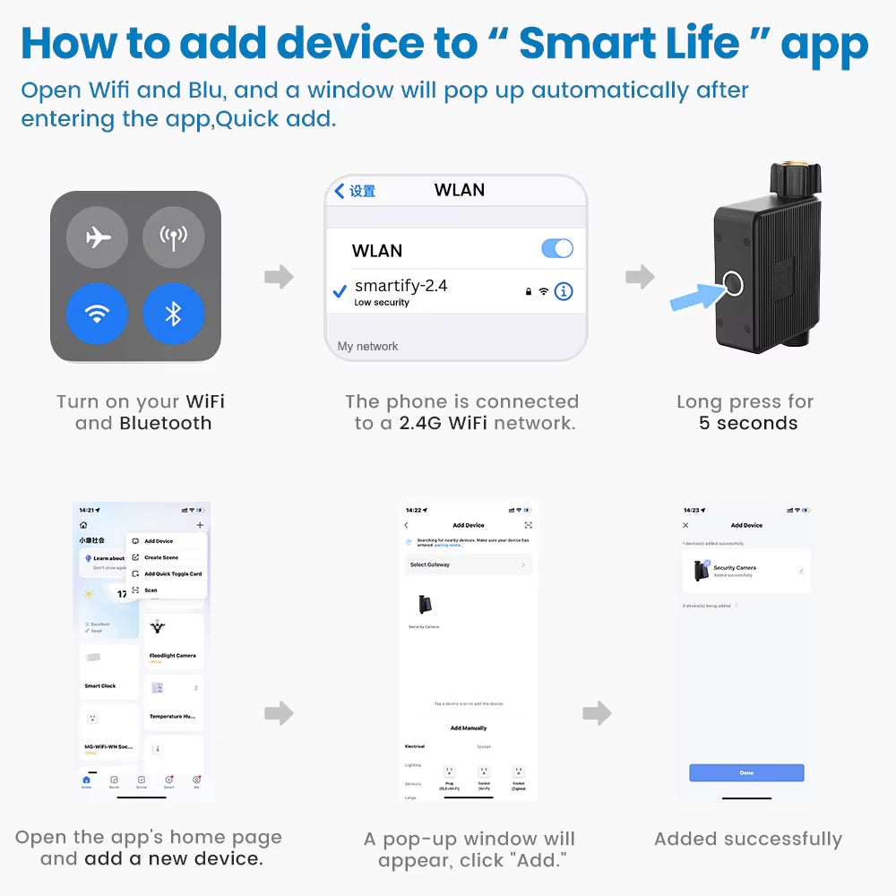 صمّام مياه ذكي يعمل بالواي فاي 2.4G مع مؤقت ري شمسي وقابل لإعادة الشحن عبر Type-C – تحكم عبر التطبيق لري الحدائق والمروج ونظام التنقيط