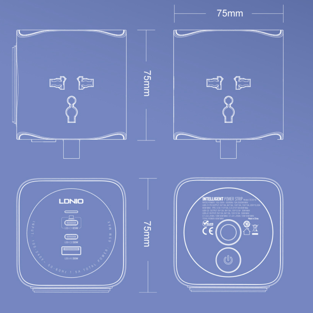 6-in-1 multi-socket with fast charging, advanced protection, and a 2-meter power cord.