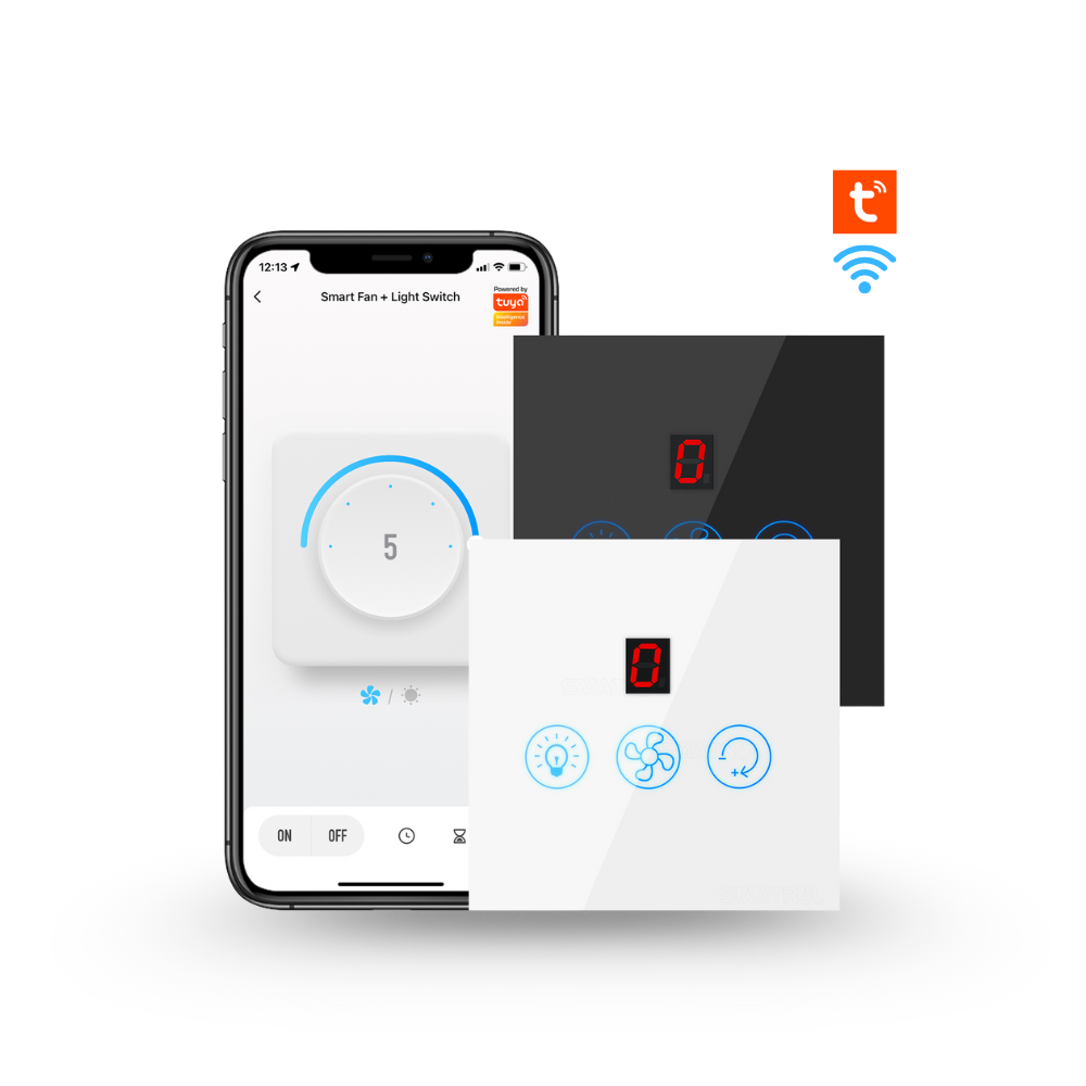 مفتاح ذكي للتحكم في المروحة والإضاءة WiFi مع 5 سرعات – يعمل مع Tuya/Smart Life