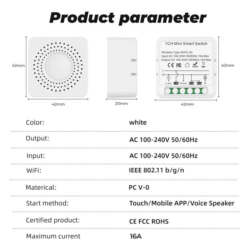 مفتاح ذكي صغير احادي المنافذ مع خاصيه القياس يعمل بنظام الواي فاي من تويا