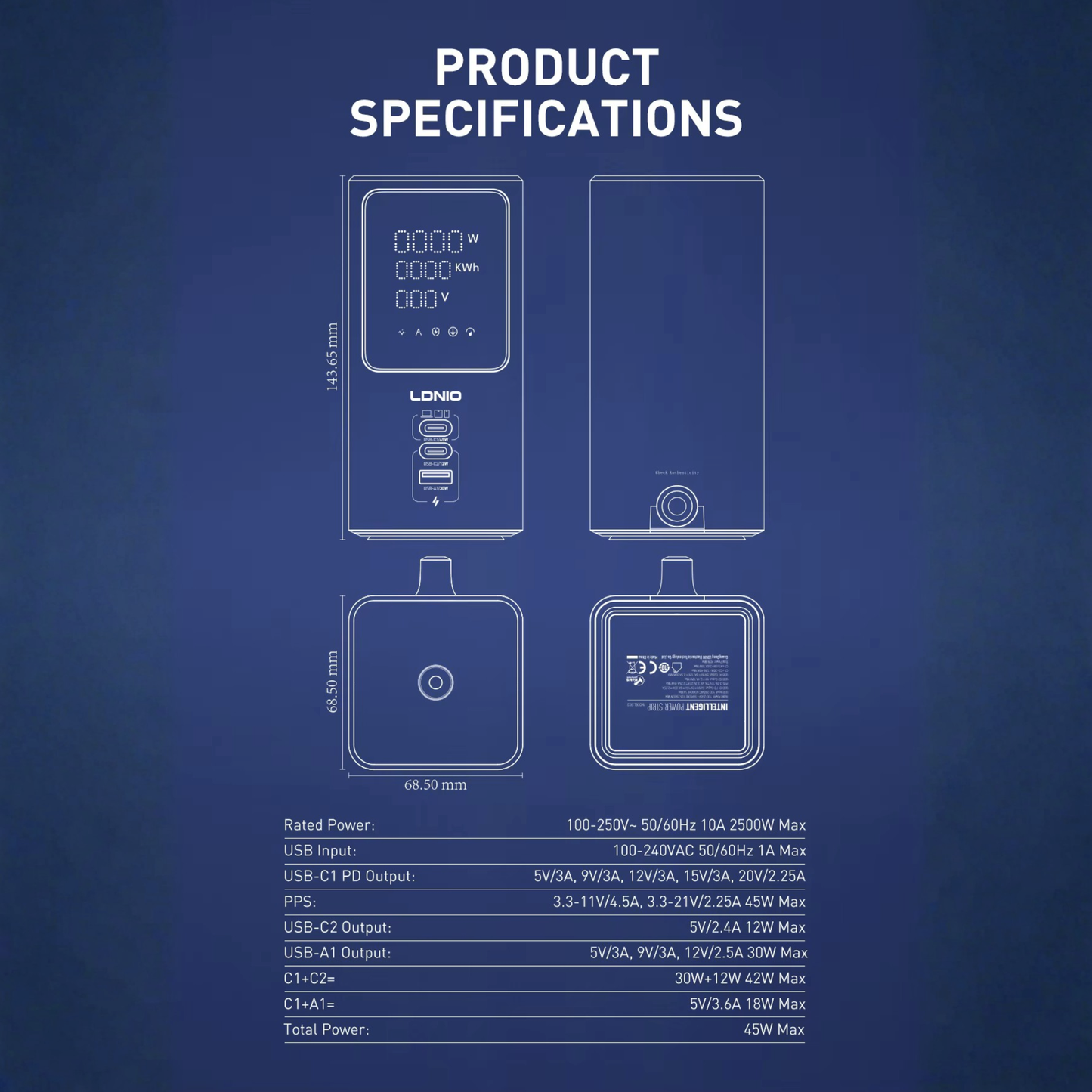 برج طاقة 2500 واط مع شحن PD/QC سريع وشاشة عرض رقمية