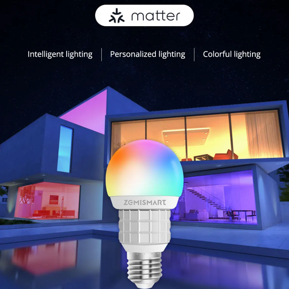 مصباح ذكي WiFi من Zemismart – قابل للتعتيم، يدعم Matter، تحكم صوتي، E27، ألوان RGB + أبيض دافئ / بارد