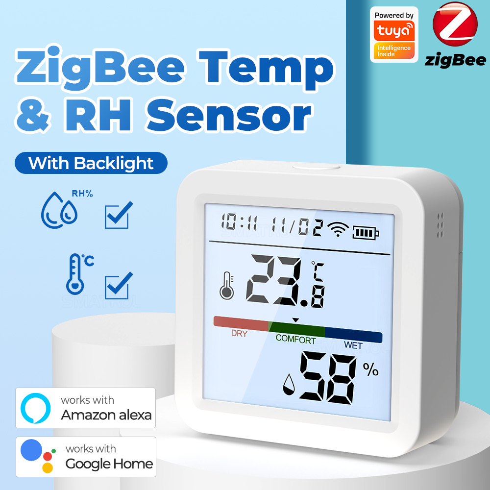 مستشعر درجة الحرارة والرطوبة الذكي ZigBee مع شاشة LCD بإضاءة خلفية – يعمل مع Tuya / Smart Life ويدعم Alexa وGoogle Home