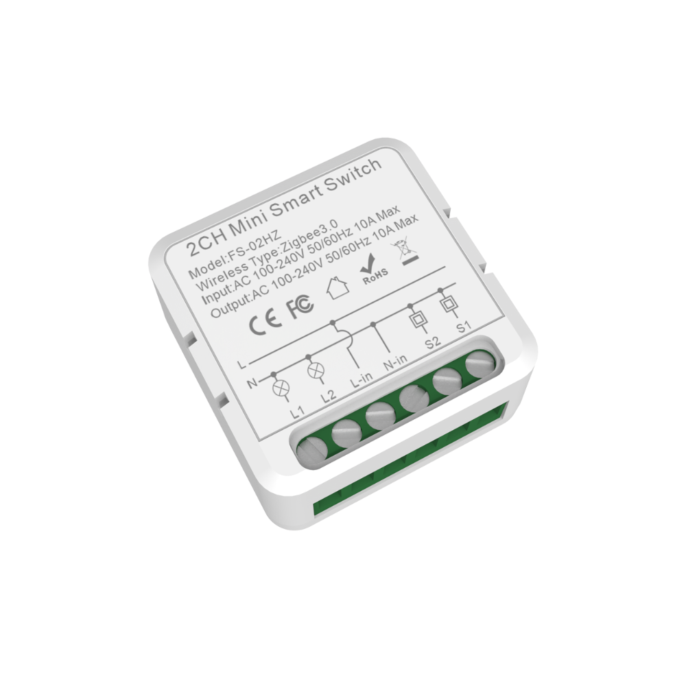 مفتاح ذكي مصغّر ثنائي القناة Zigbee 10A مع مراقبة طاقة – يعمل مع Tuya