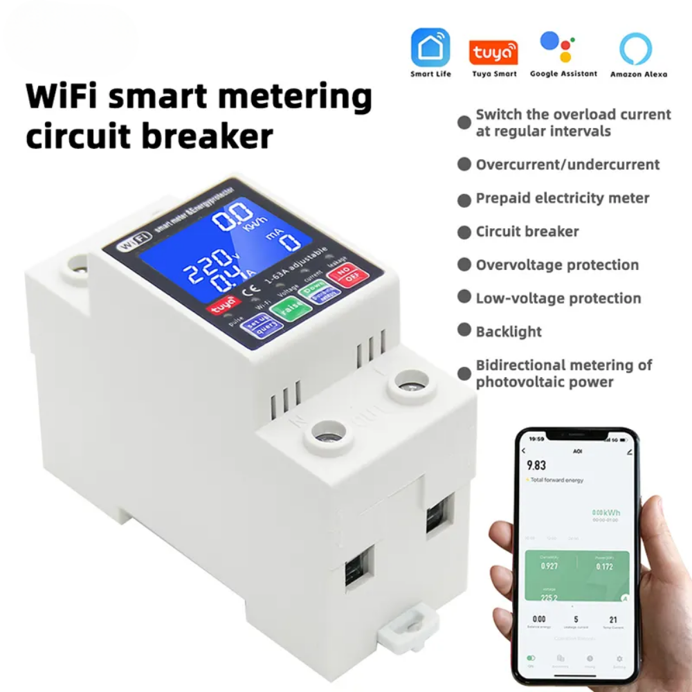 جوزه ذكيه ١-٦٣ امبير ليلي نهاري واي فاي من تويا مع شاشه عرض وخاصيه تحديد الامبيريه حسب الوقت واعاده التشغيل التلقائي