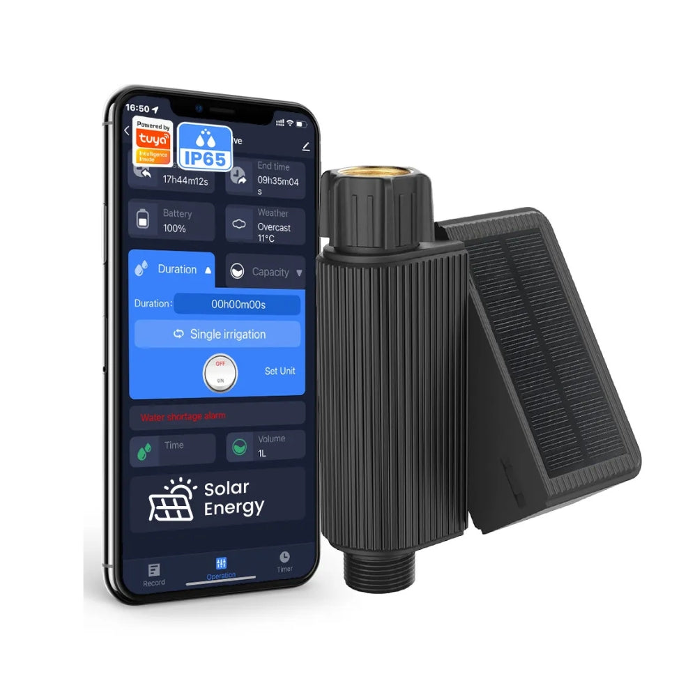 صمّام مياه ذكي يعمل بالواي فاي 2.4G مع مؤقت ري شمسي وقابل لإعادة الشحن عبر Type-C – تحكم عبر التطبيق لري الحدائق والمروج ونظام التنقيط