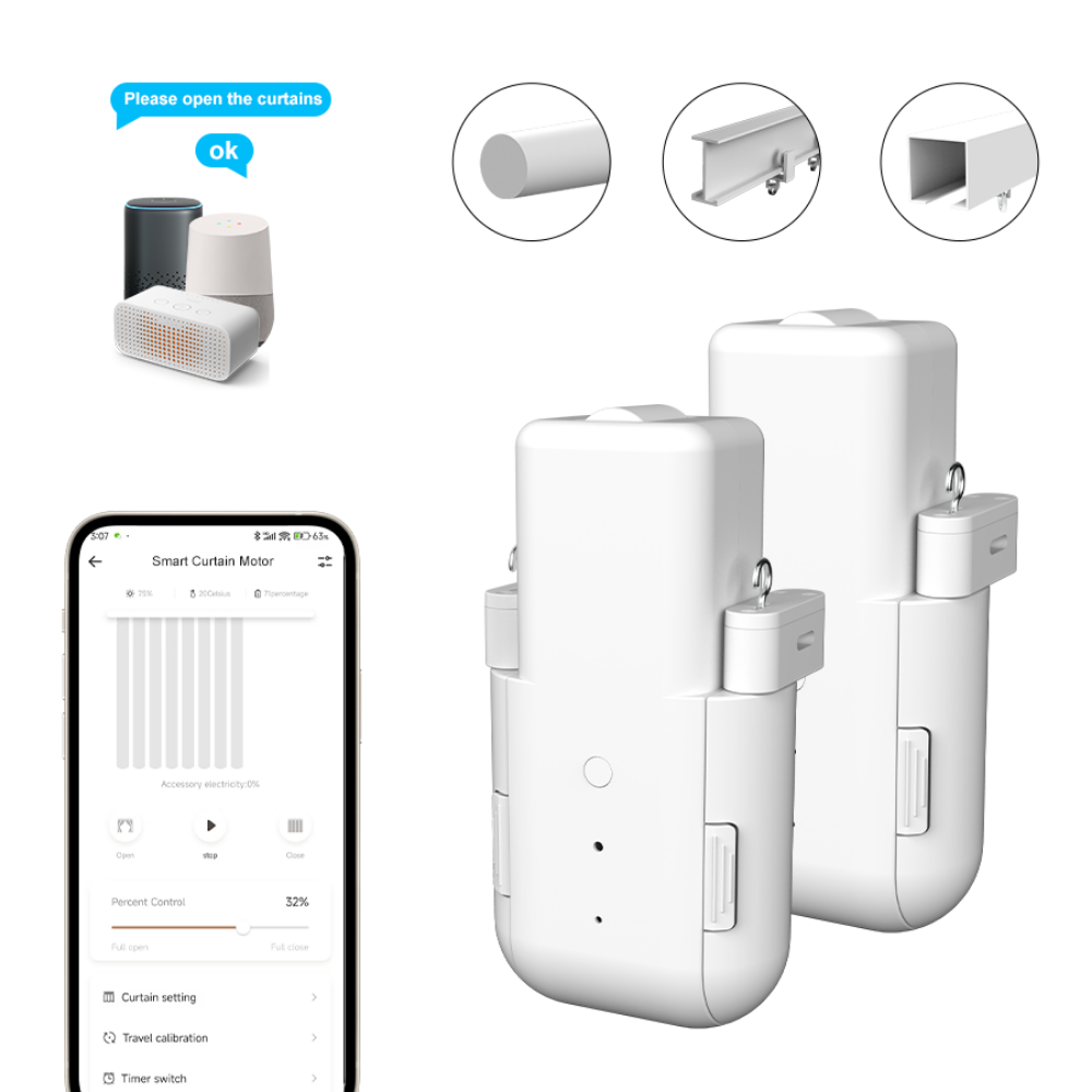 محرك ستائر ذكي 3 في 1( محرك مزدوج ) بنظام WiFi – يعمل مع تطبيق Tuya وSmart Life