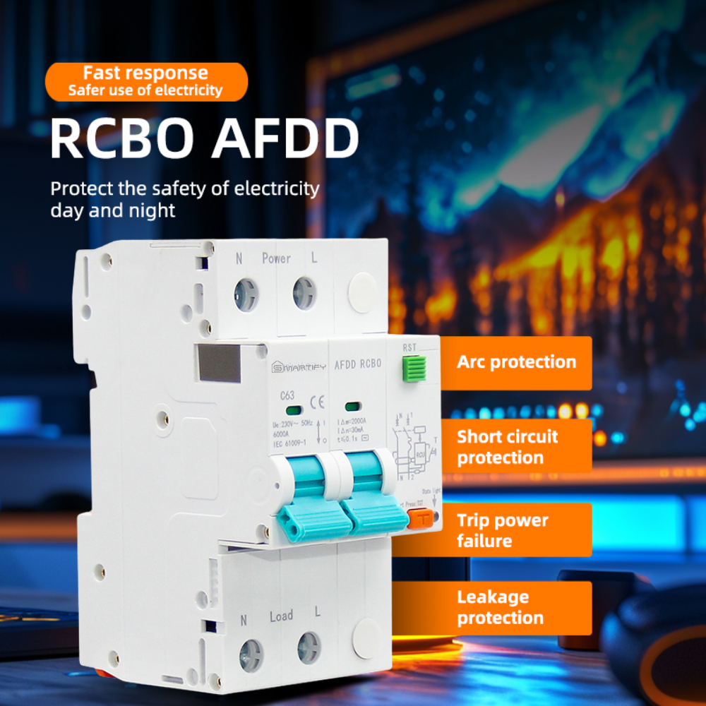 قاطع حماية شامل RCBO + AFDD ثنائي القطب - حماية من القوس الكهربائي والتسرب والتيار الزائد