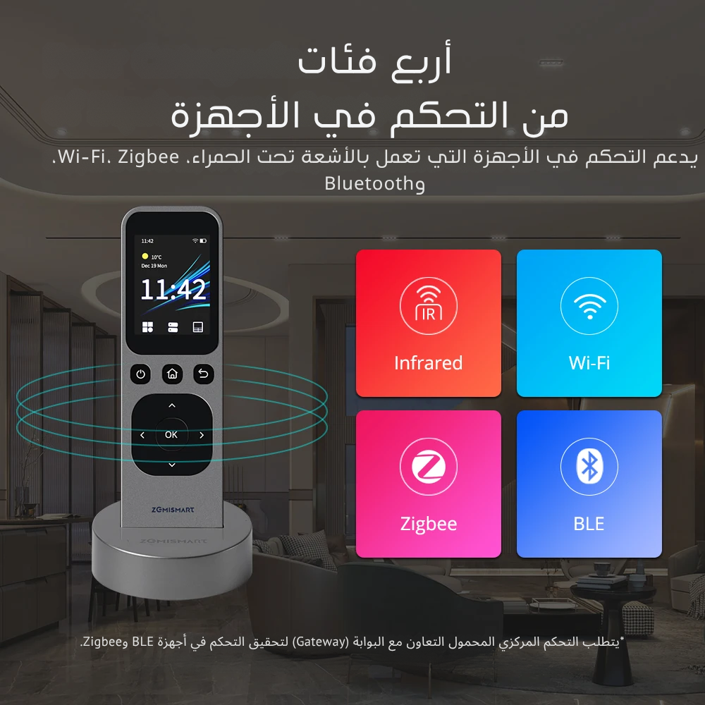 جهاز التحكم المركزي الذكي المحمول باليد Tuya WiFi وIR بشاشة لمس عالية الدقة وقاعدة شحن لاسلكية