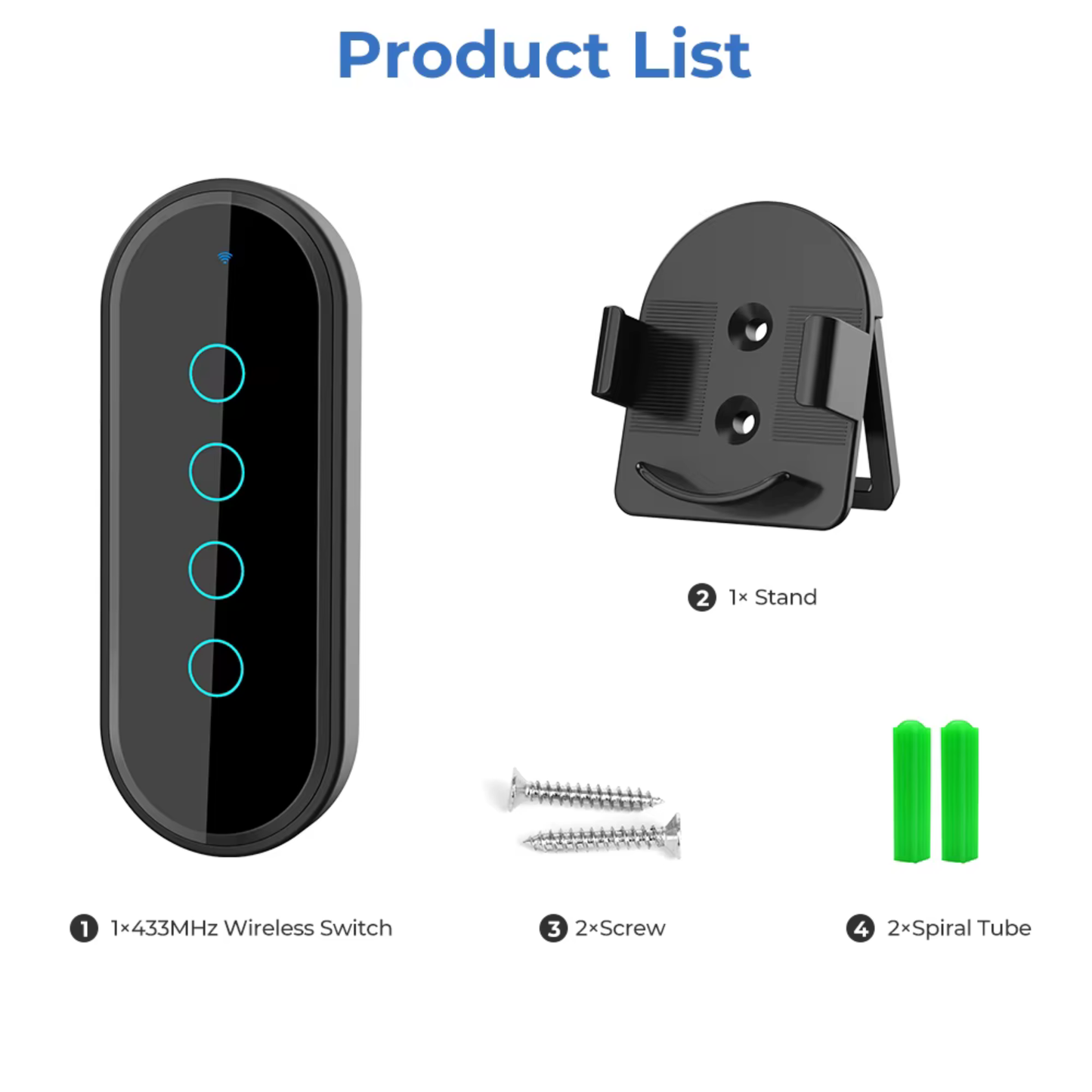 وحدة تحكم لاسلكية 433MHz – 4 أزرار (لوحة زجاج 2.5D + إضاءة خلفية)