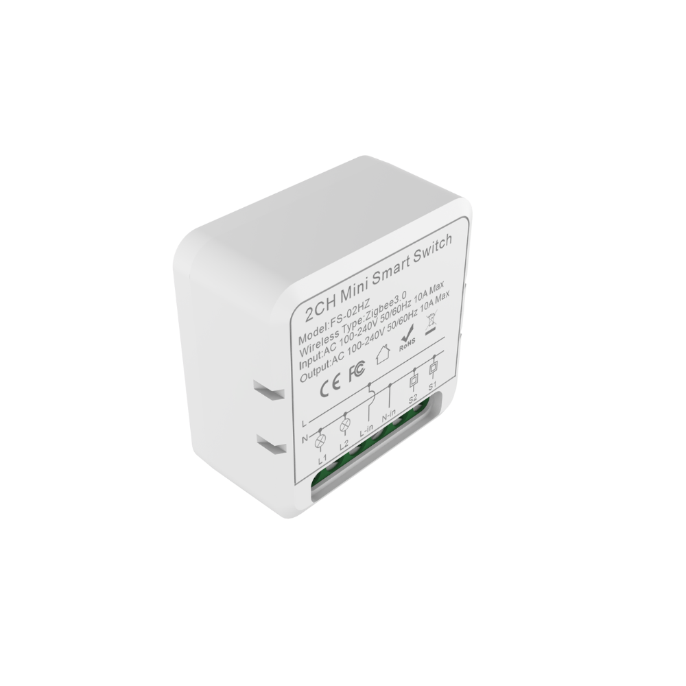 مفتاح ذكي مصغّر ثنائي القناة Zigbee 10A مع مراقبة طاقة – يعمل مع Tuya