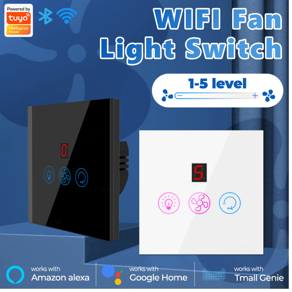 مفتاح ذكي للتحكم في المروحة والإضاءة WiFi مع 5 سرعات – يعمل مع Tuya/Smart Life