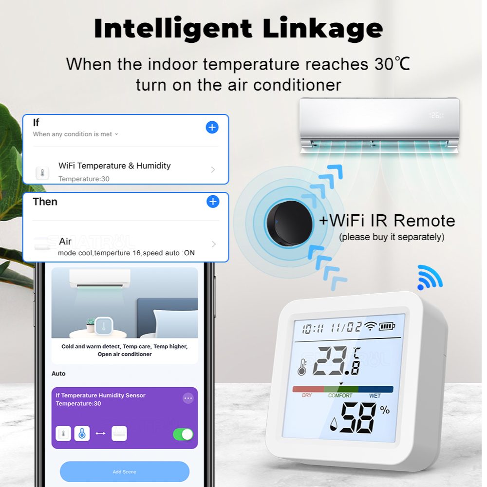 مستشعر درجة الحرارة والرطوبة الذكي ZigBee مع شاشة LCD بإضاءة خلفية – يعمل مع Tuya / Smart Life ويدعم Alexa وGoogle Home