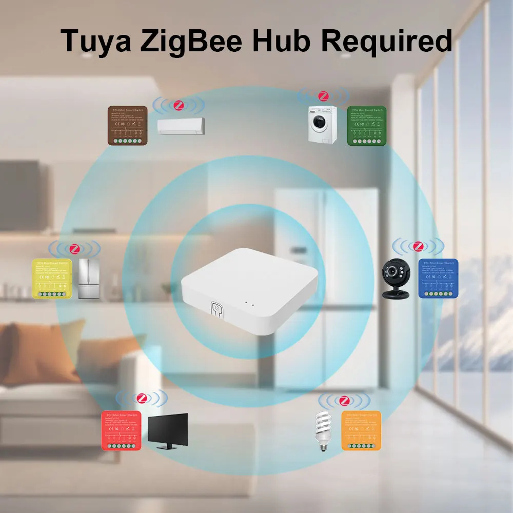 مفتاح ذكي مصغّر ثنائي القناة Zigbee 10A مع مراقبة طاقة – يعمل مع Tuya