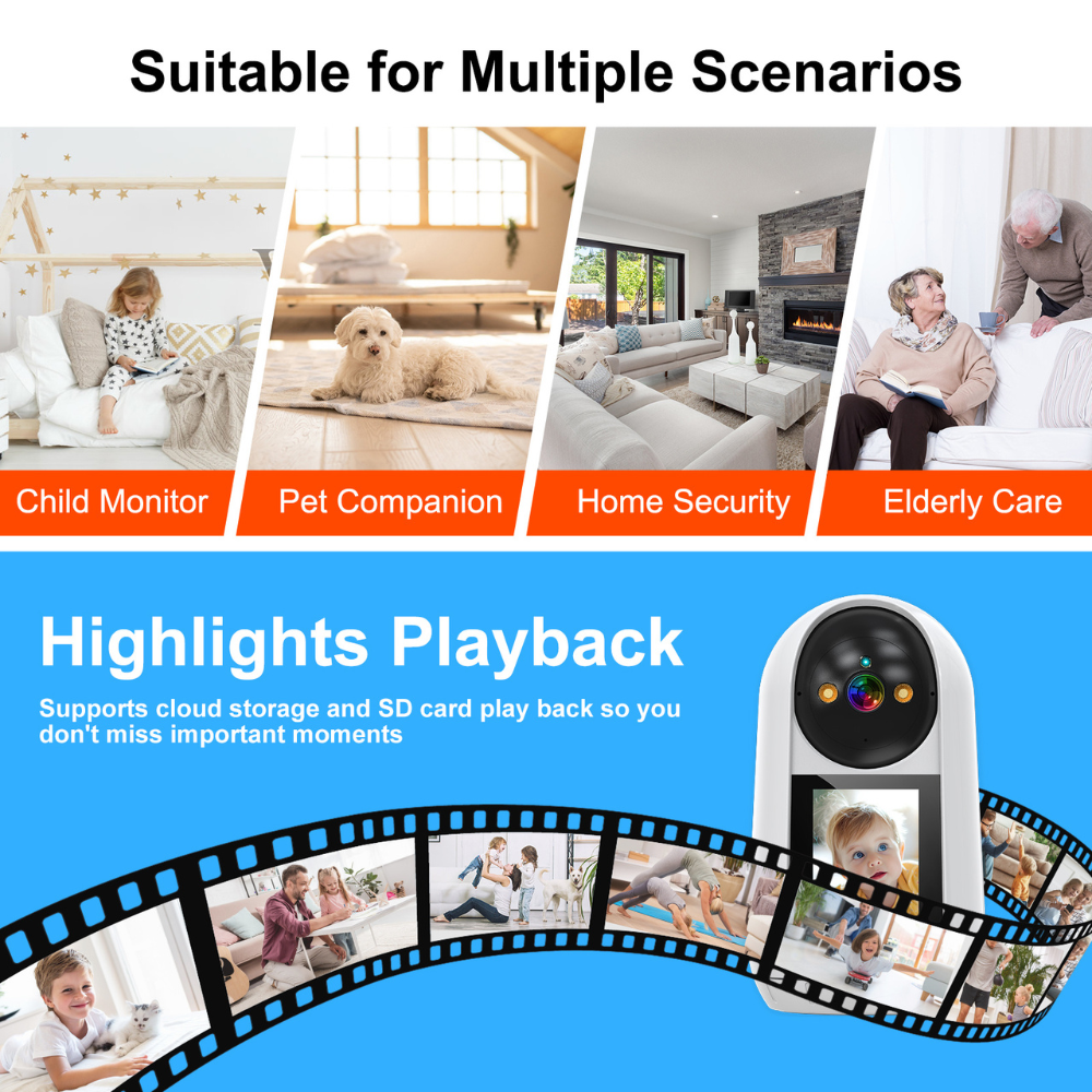 كاميرا ذكية لمكالمات الفيديو بدقة 2MP مع تحكم PTZ وتتبع آلي - شاشة 2.4 إنش ودعم تطبيق Tuya