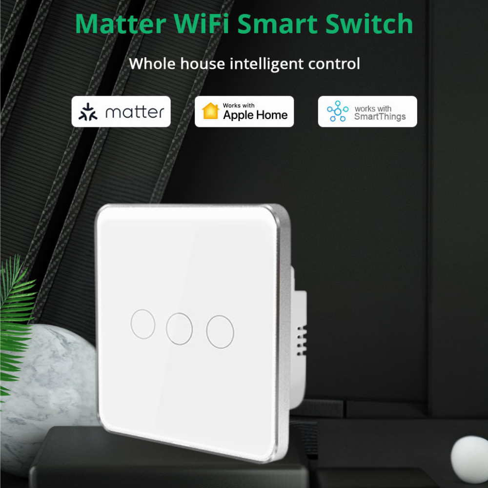 مفتاح لمس ذكي WiFi مع دعم Matter - زر 1/2/3/4- متوافق مع apple home SmartThings و Google Home