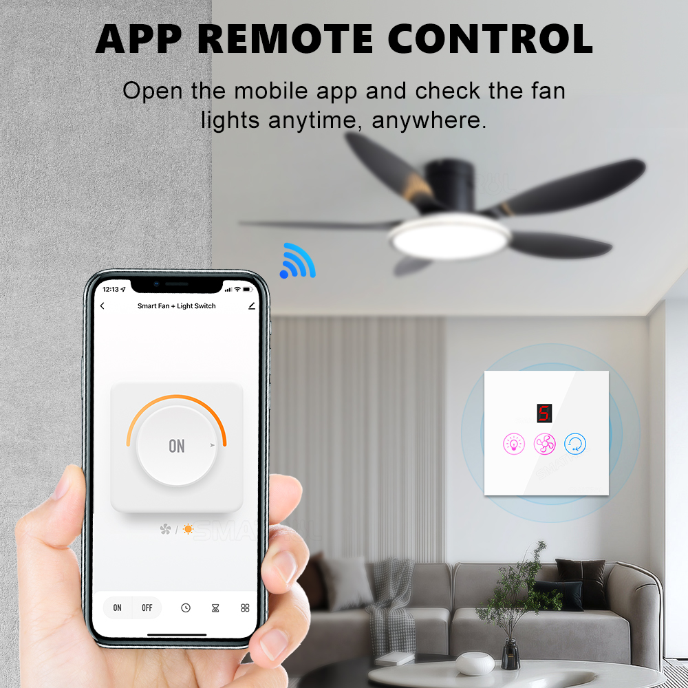 مفتاح ذكي للتحكم في المروحة والإضاءة WiFi مع 5 سرعات – يعمل مع Tuya/Smart Life