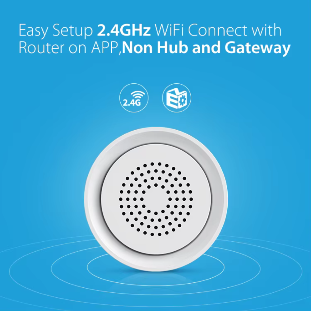 صفارة إنذار Wi-Fi ذكية بالصوت والضوء مع حساس حرارة ورطوبة مدمج وتحكم عن بُعد عبر تطبيق Tuya / Smart Life