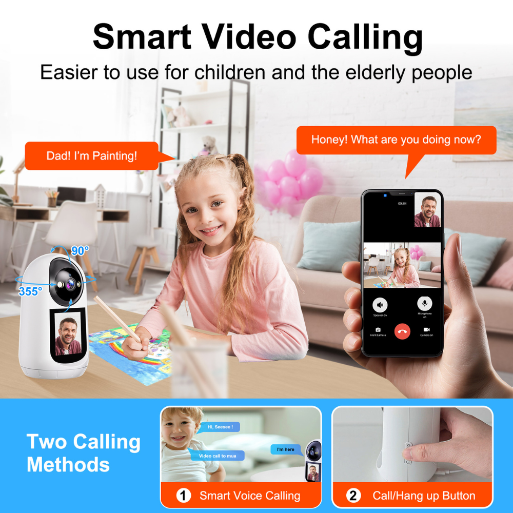 كاميرا ذكية لمكالمات الفيديو بدقة 2MP مع تحكم PTZ وتتبع آلي - شاشة 2.4 إنش ودعم تطبيق Tuya