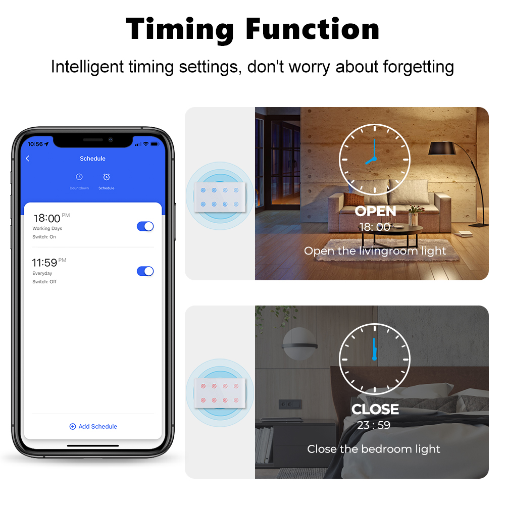 مفتاح جداري ذكي WiFi/Bluetooth بـ8 مفاتيح لمراقبة الطاقة والتحكم الصوتي – يعمل مع Tuya وAlexa وGoogle Home