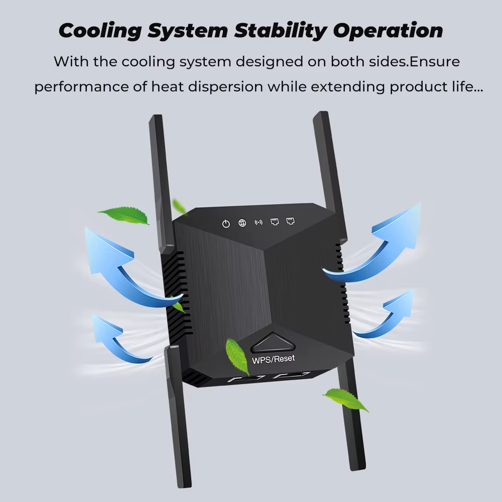 مقوي إشارة واي فاي ثنائي النطاق بسرعة تصل إلى 1200Mbps مع 4 هوائيات خارجية – WiFi Repeater/Extender