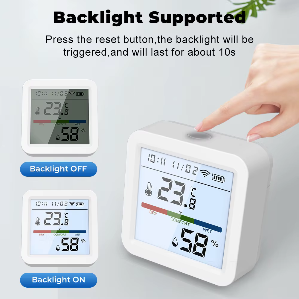 مستشعر درجة الحرارة والرطوبة الذكي ZigBee مع شاشة LCD بإضاءة خلفية – يعمل مع Tuya / Smart Life ويدعم Alexa وGoogle Home