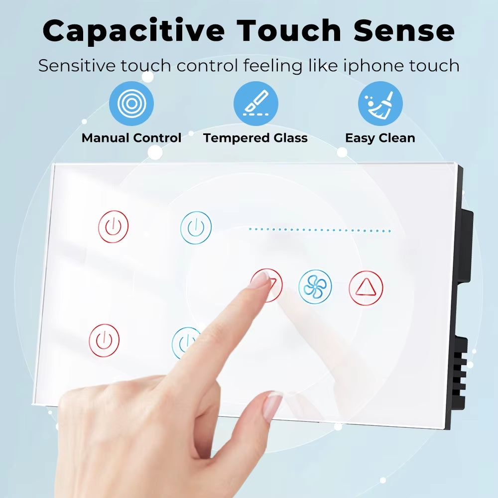 مفتاح ذكي رباعي مع تحكم في سرعة مروحة السقف- مؤقت ومراقبة الطاقة – يدعم التحكم الصوتي عبر أليكسا وجوجل هوم