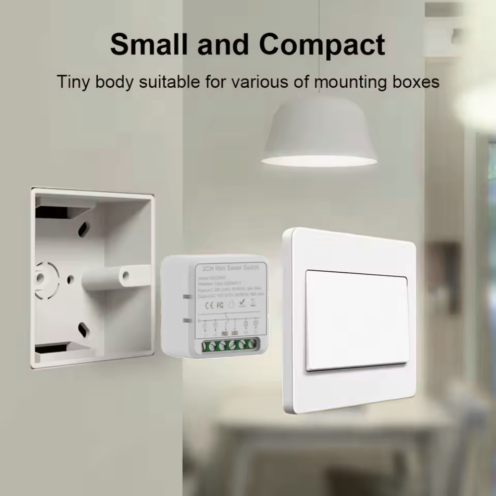 مفتاح ذكي مصغّر ثنائي القناة Zigbee 10A مع مراقبة طاقة – يعمل مع Tuya