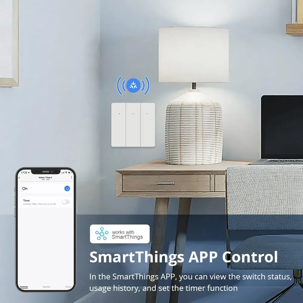 مفتاح جدار ذكي WiFi يعمل بتقنية Matter من Zemismart – مواصفات أوروبيه، 1/2/3 أزرار، مع زر ضغط وتحكم عبر التطبيقات
