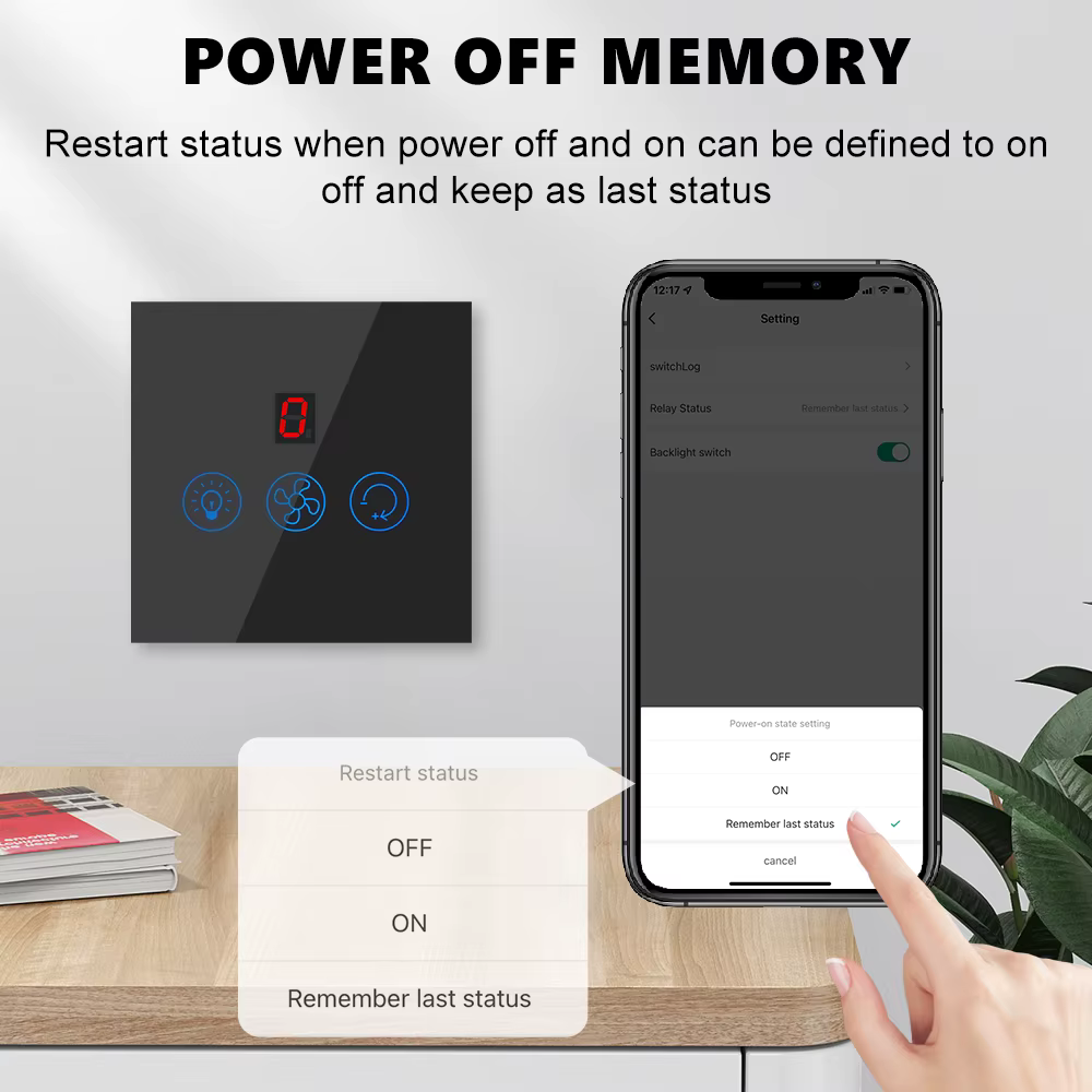 مفتاح ذكي للتحكم في المروحة والإضاءة WiFi مع 5 سرعات – يعمل مع Tuya/Smart Life