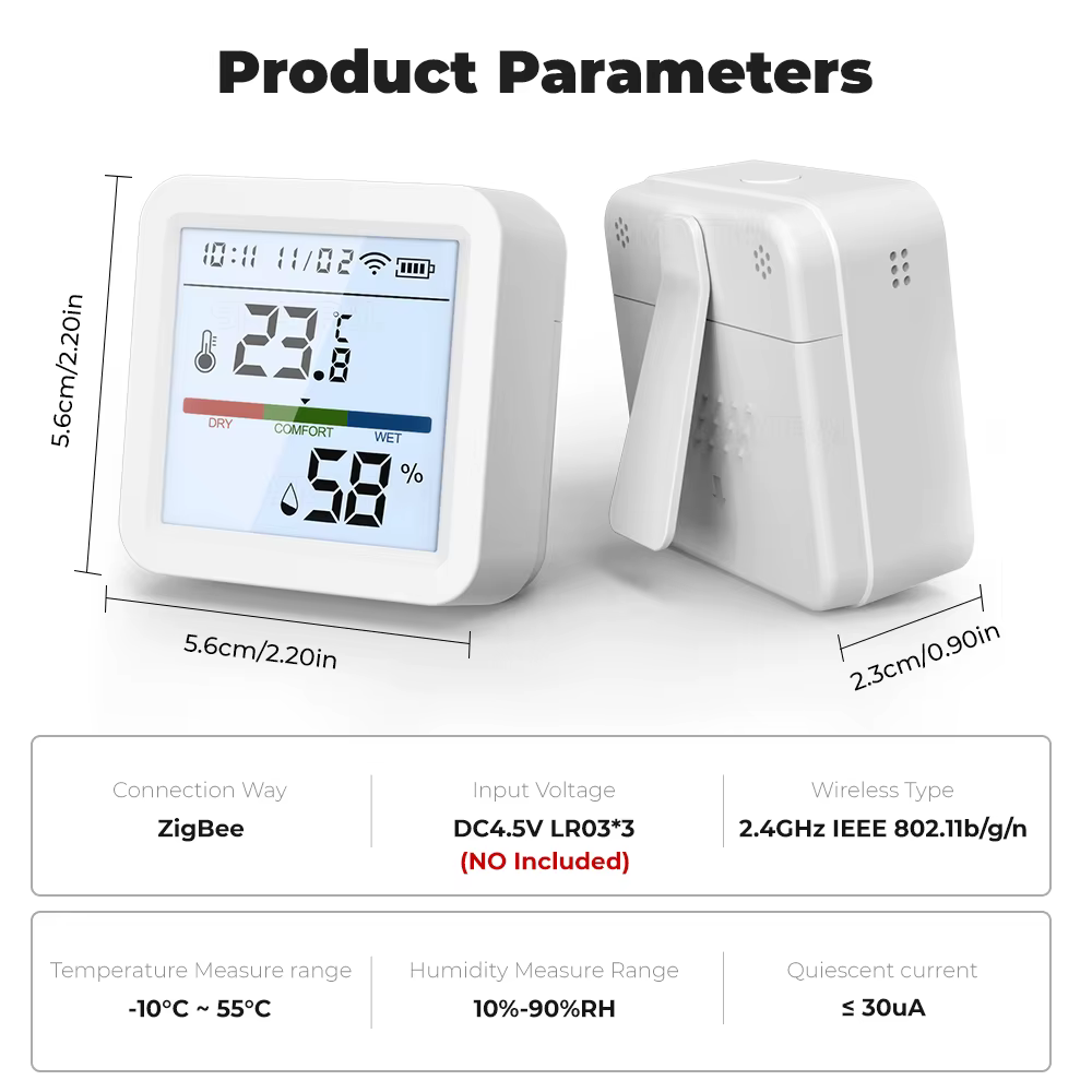 مستشعر درجة الحرارة والرطوبة الذكي ZigBee مع شاشة LCD بإضاءة خلفية – يعمل مع Tuya / Smart Life ويدعم Alexa وGoogle Home