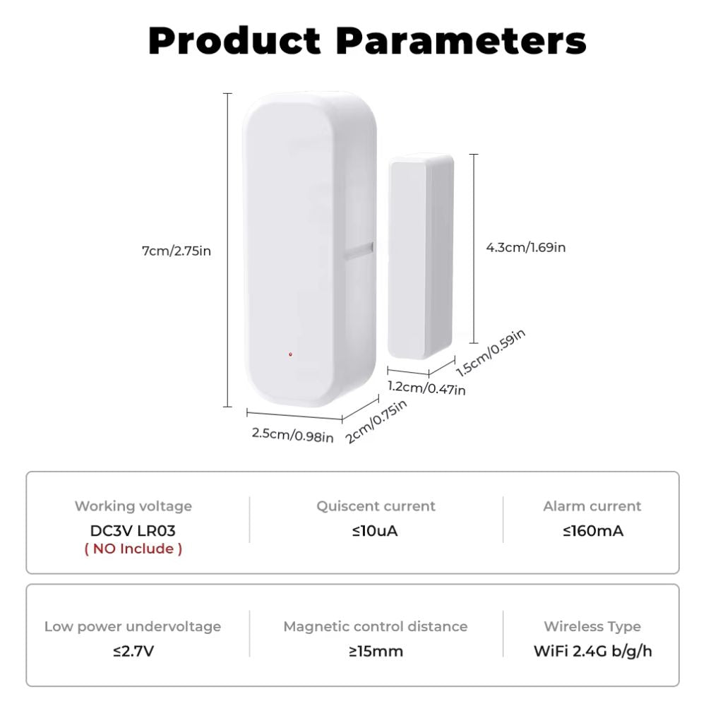 متحسس فتح/إغلاق الأبواب الذكي WiFi – يدعم Alexa وGoogle Home – يعمل مع تطبيق Tuya Smart