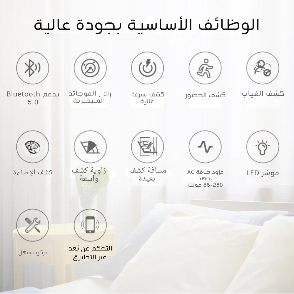 مستشعر تواجد الإنسان والإضاءة الذكي بتقنية رادار الموجات المليمترية ونظام Zigbee – يعمل كهرباء مباشر تركيبات السقف/الجدار