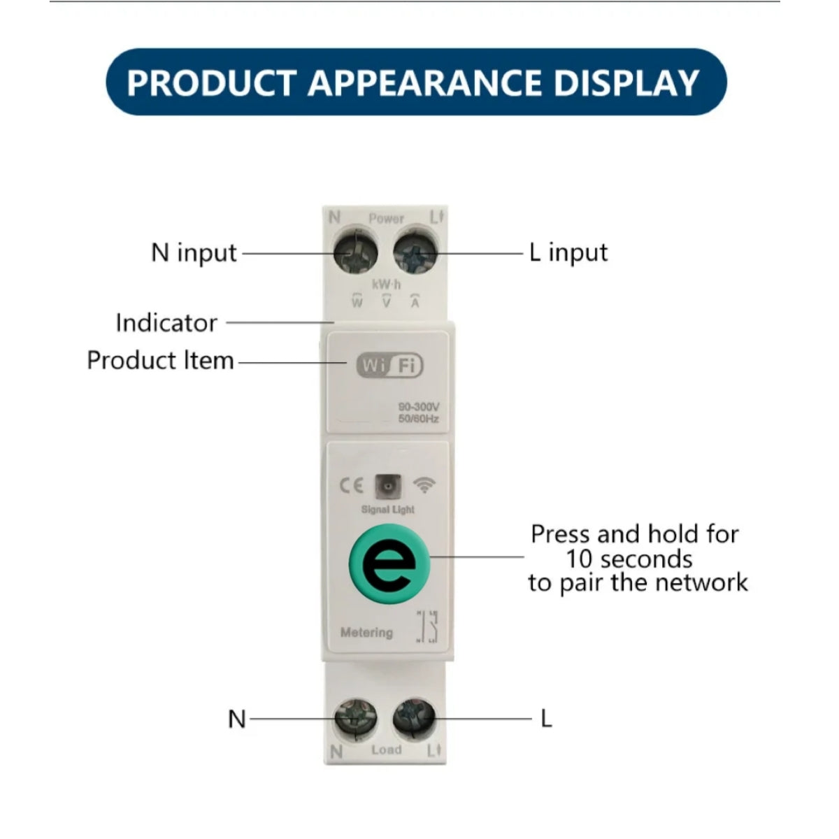 Smart 63 Amp switch with variable amperage control, monitoring of power, voltage, and current, and power disconnection via Wi-Fi using the EWELINK app.