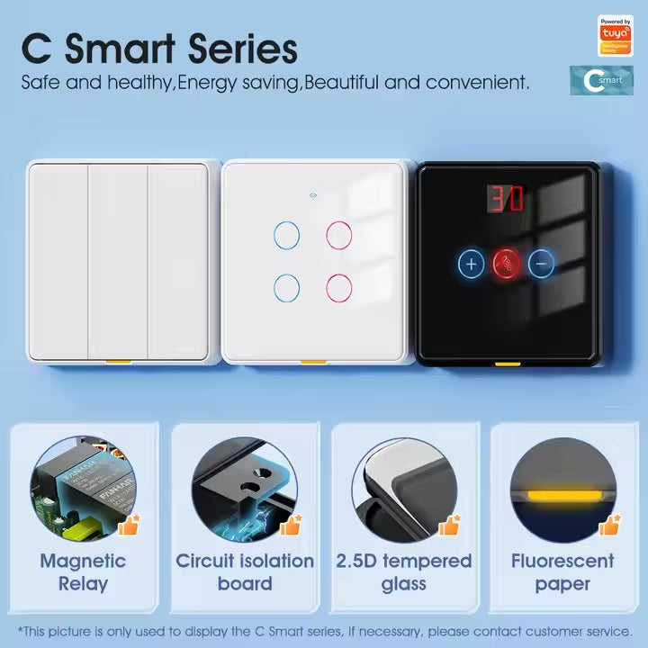مفتاح جداري ذكي رباعي WiFi + RF433 | زجاجي لمس مقاوم للرطوبة