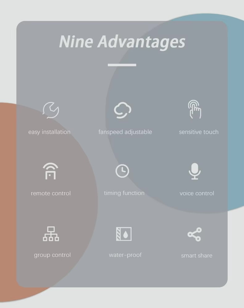 مفتاح مروحة سقفية ذكي WiFi يعمل باللمس – تحكم عن بُعد بخمس سرعات – يدعم تطبيق Tuya وSmart Life