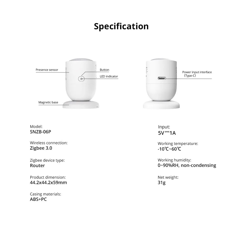 حساس تواجد الانسان الذكي SONOFF Zigbee Human Presence Sensor | SNZB-06P