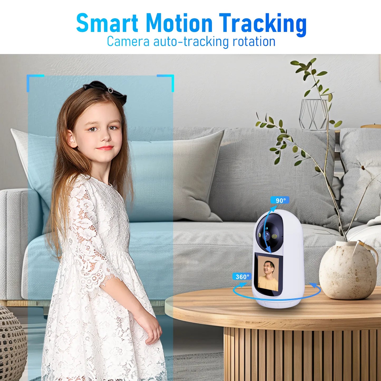 كاميرا ذكية لمكالمات الفيديو بدقة 2MP مع تحكم PTZ وتتبع آلي - شاشة 2.4 إنش ودعم تطبيق Tuya