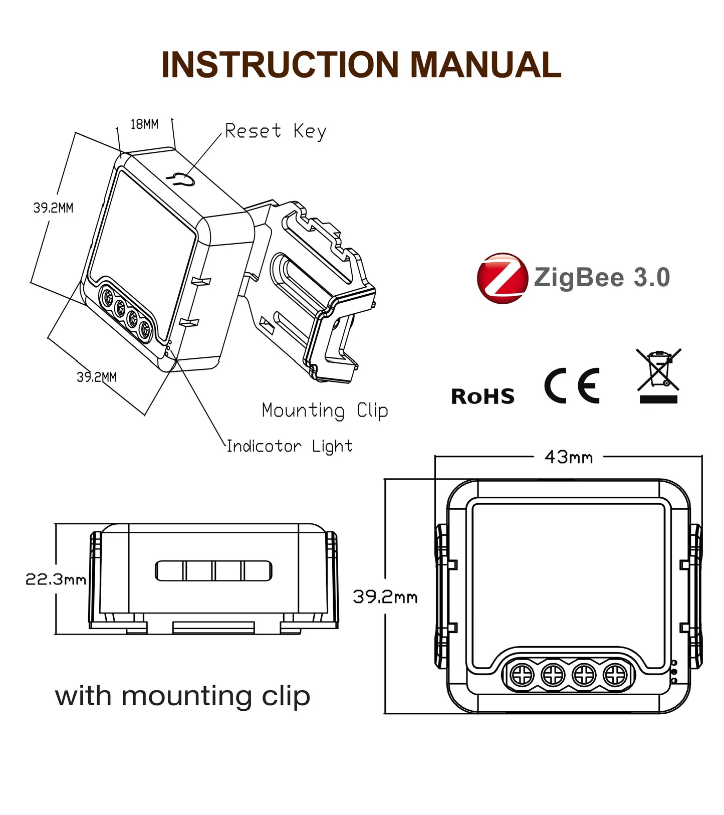 مفتاح ذكي مصغّر Zigbee بأربع قنوات (4 قنوات) – يعمل مع Tuya/Smart Life