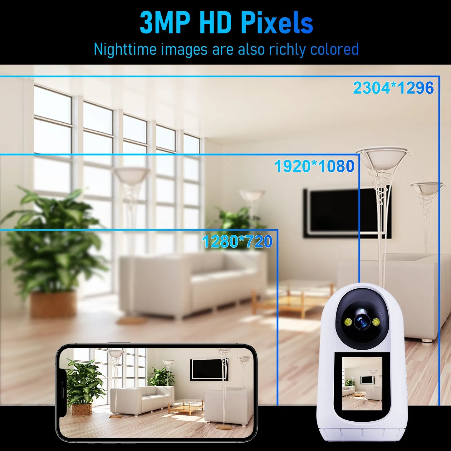 كاميرا ذكية لمكالمات الفيديو بدقة 2MP مع تحكم PTZ وتتبع آلي - شاشة 2.4 إنش ودعم تطبيق Tuya