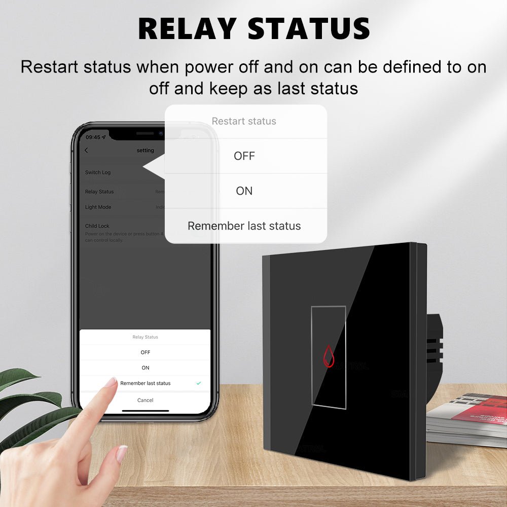 مفتاح ذكي 20 أمبير مع مراقبة الطاقة وتحكم عبر وايفاي + بلوتوث - يعمل مع اليكسا وكوكل هوم | تحكم بالماء والسخان والتكييف | يدعم تطبيق تويا - SMARTIFY