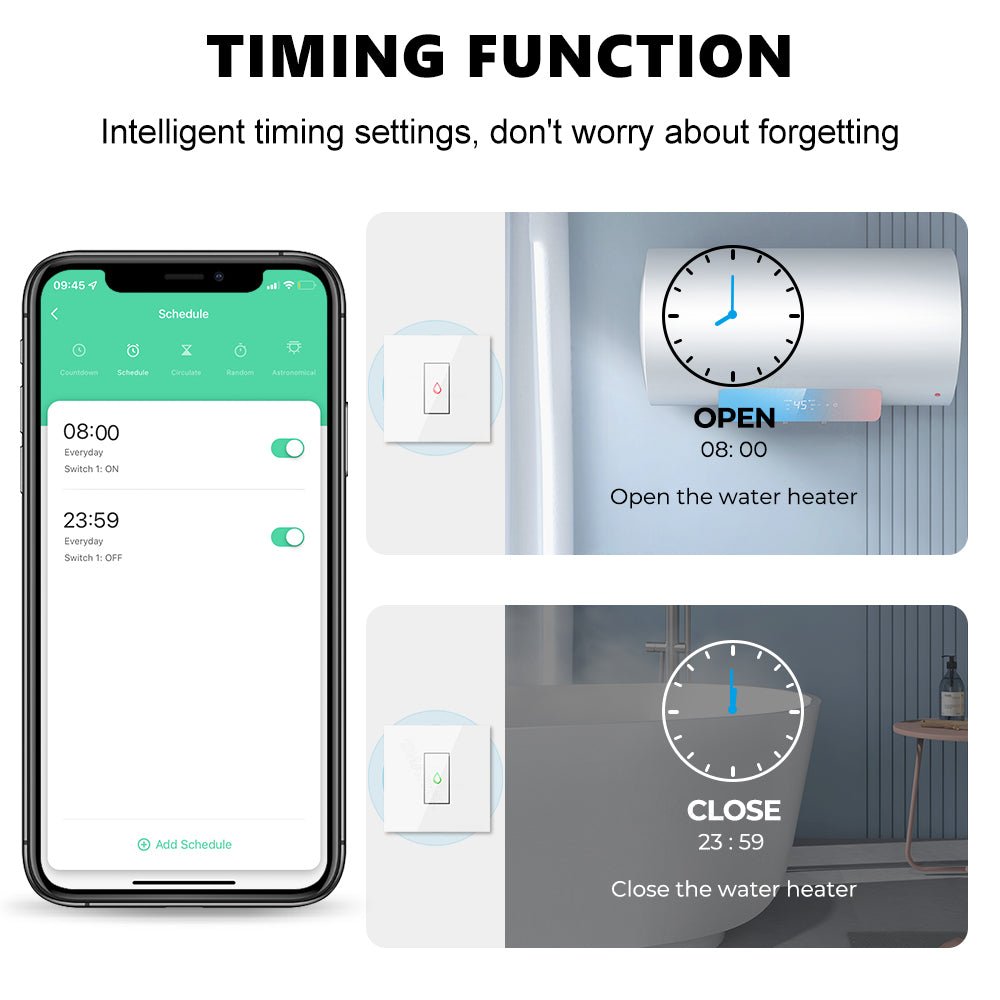 مفتاح ذكي 20 أمبير مع مراقبة الطاقة وتحكم عبر وايفاي + بلوتوث - يعمل مع اليكسا وكوكل هوم | تحكم بالماء والسخان والتكييف | يدعم تطبيق تويا - SMARTIFY